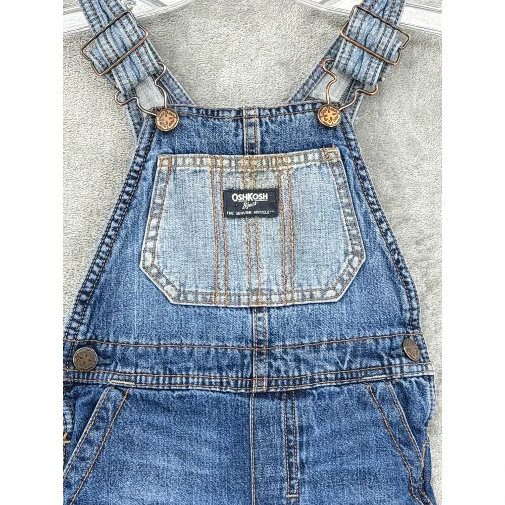 Vintage OshKosh Overalls Toddler Size 2T Flannel Lined Patchwork Denim Logo Blue